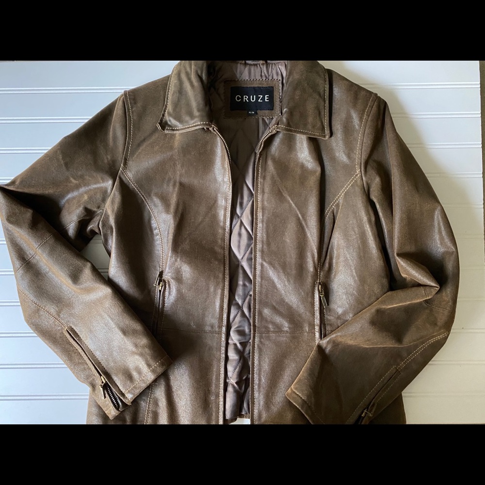 genuine leather jacket • brown